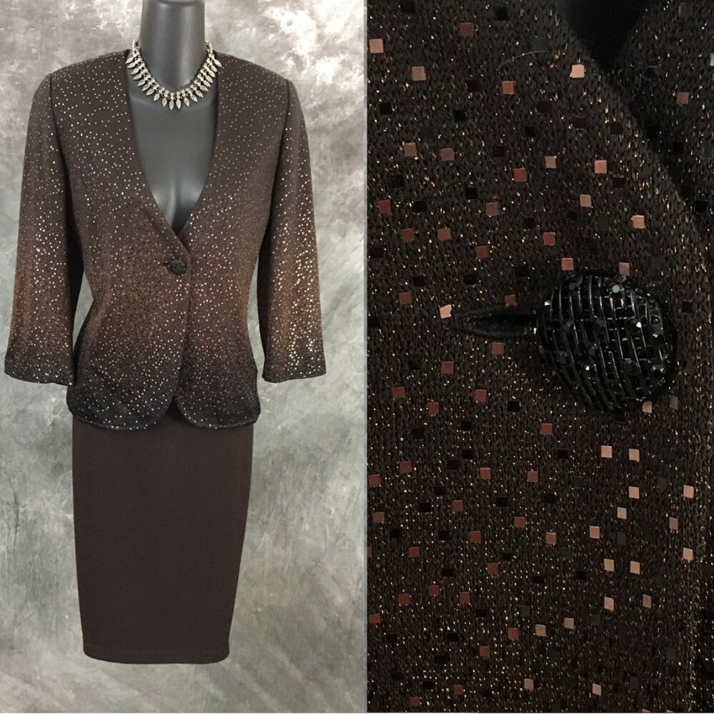 NWT NEW st john knit mahogany caviar jacket evening skirt suit size 12